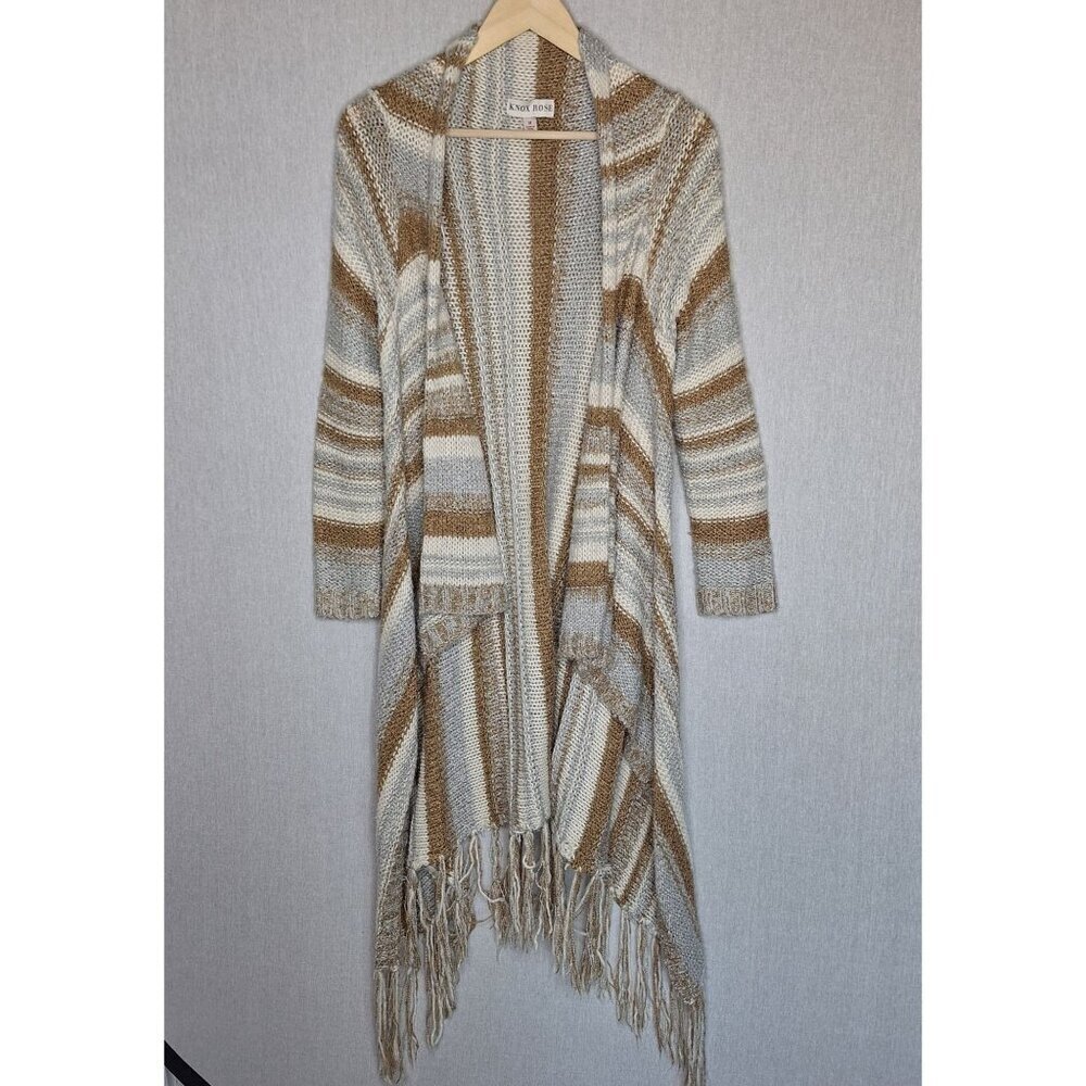 💙 Knox Rose Long Line Fringe Cardigan Size M Warm Cozy Western Boho Cottage Fes
